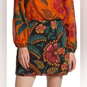 FARM Rio Flowerdoscopic Quilted Canvas Mini Skirt - Sz S
